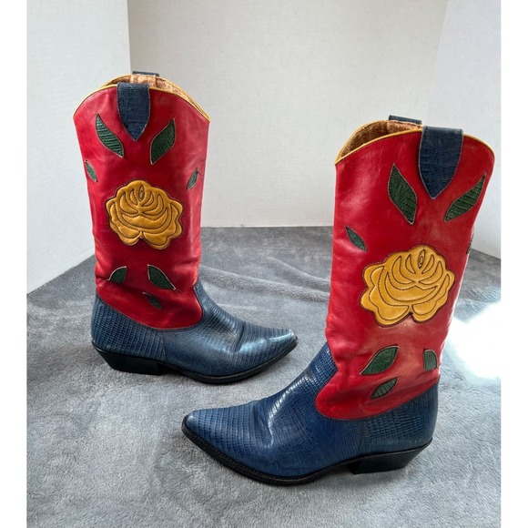Nine West Other - Nine West Vintage Cowgirl Boots Womens 10 Yellow Rose Y2K Made in Brazil